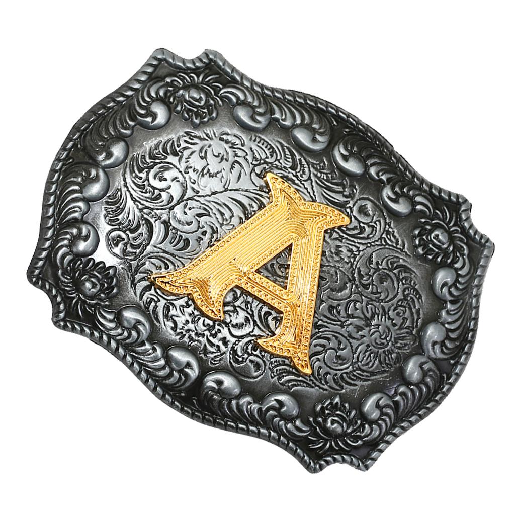 Western Cowboy Golden Initial Letter A-Z Metal Belt Buckle Men's Accessory A