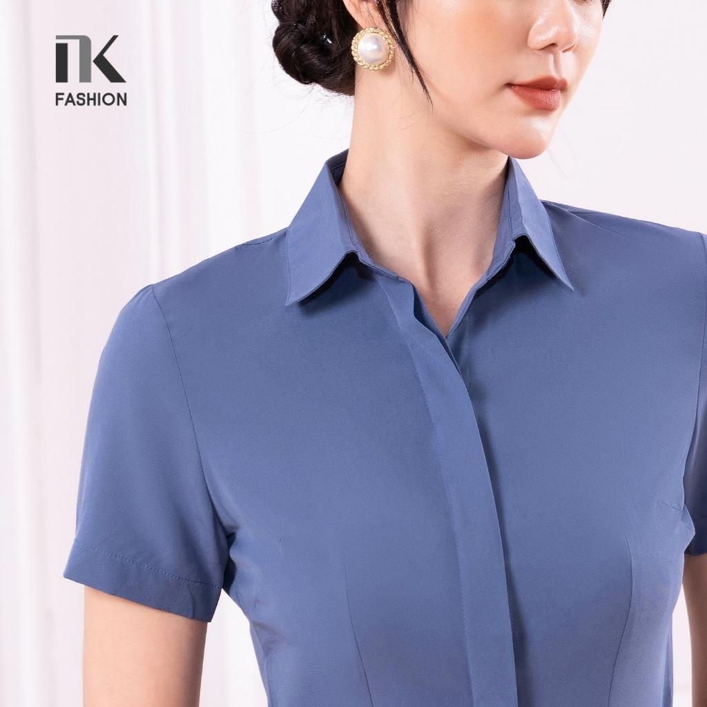 Áo Sơ Mi Nữ Công Sở Cộc Tay NK Fashion Thiết Kế Cổ Đức Trơn Màu, Chất Liệu Lụa Hàn Cao Cấp NKSM2201008