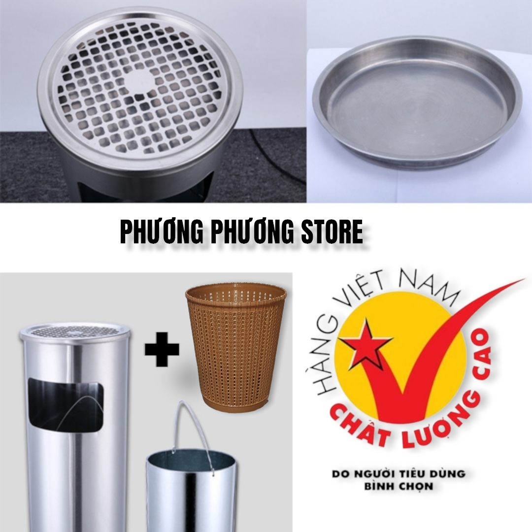 Thùng rác inox tròn A 35, thùng rác inox gạt tàn tròn