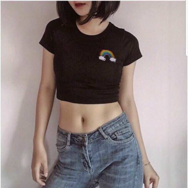 Áo croptop    áo thun thêu cầu vồng thời trang XIXO - ATN0030