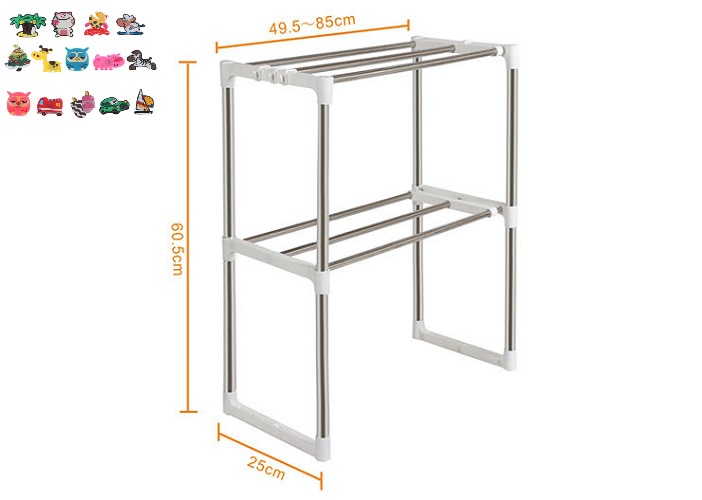 Kệ để lò vi sóng, kệ nhà bếp 2 tầng đa năng, kệ đựng gia vị có móc treo ở các góc, tiết kiệm không gian 64x25x45cm+Tặng hình dán