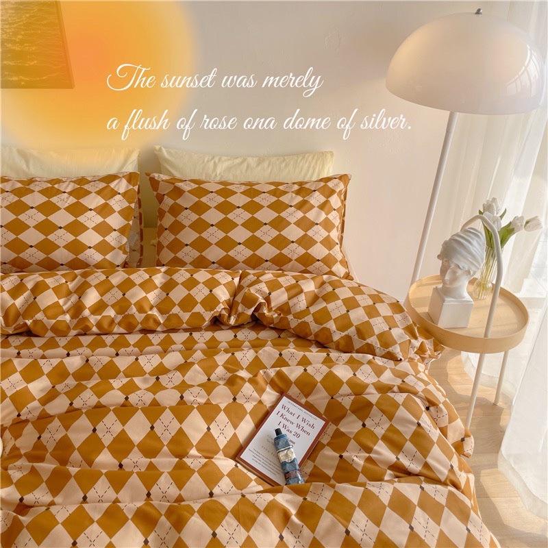 Bộ Chăn Ga Gối Cotton Living 100%cotton Hàng Nhập Khẩu Cao Cấp 4 Món Hình Thoi