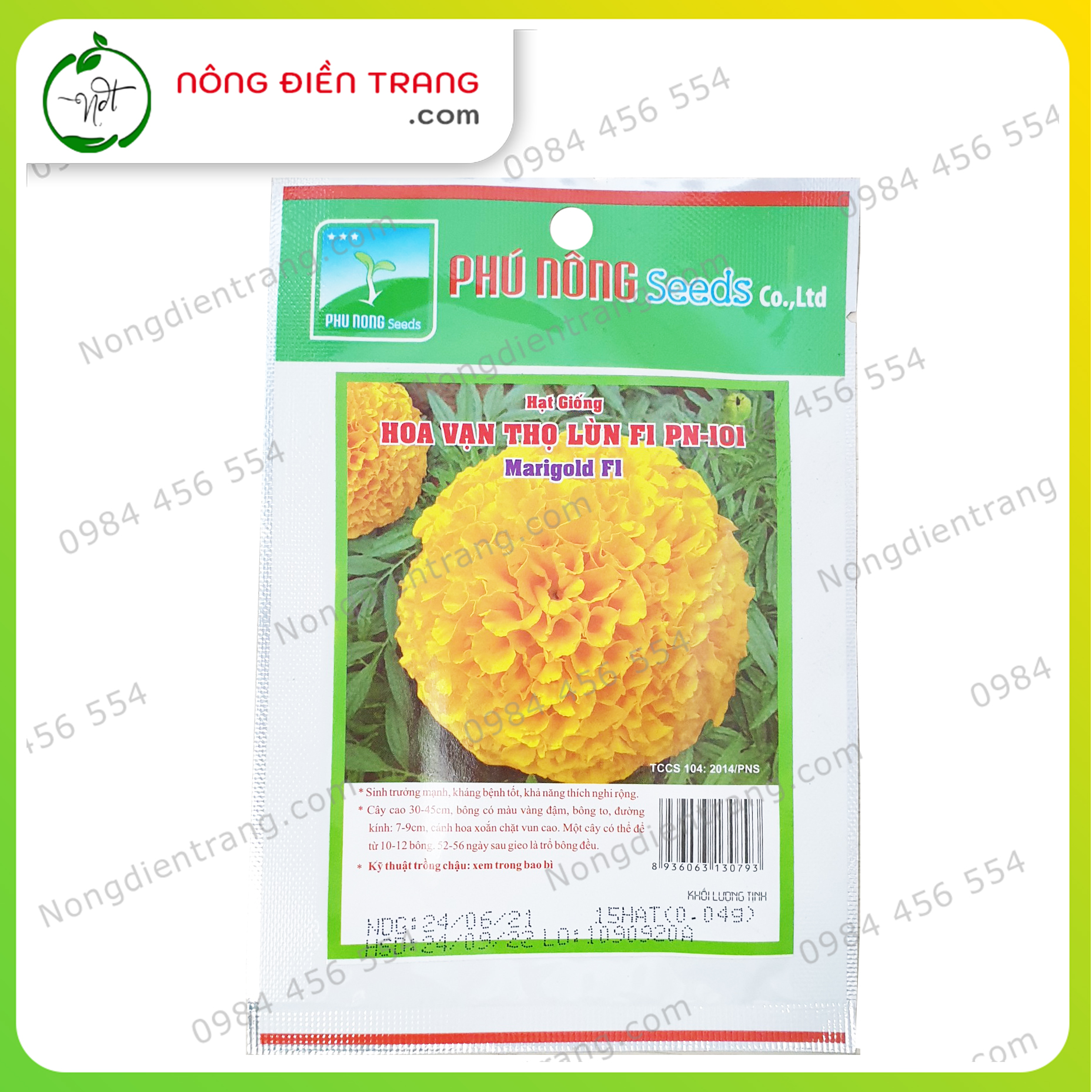 Hạt Giống Hoa Vạn Thọ Lùn Vàng Phú Nông - Gói 15 Hạt - Sinh Trưởng Mạnh. Kháng Bệnh Tốt VTNN Nông Điền Trang