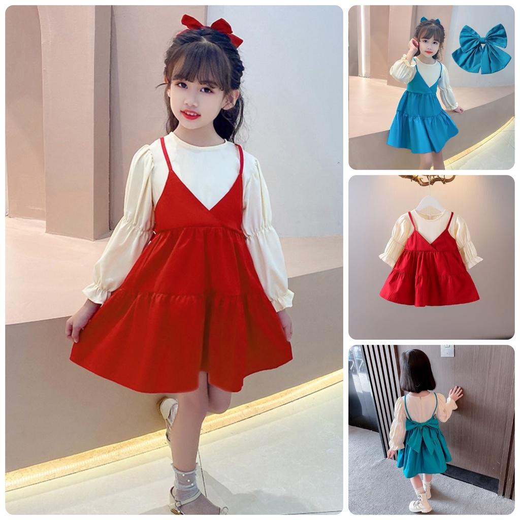 VL62 Size90-130 (9-27kg) Váy Đầm bé gái (Áo thun + Váy yếm 2 dây) Thời trang trẻ Em hàng quảng châu