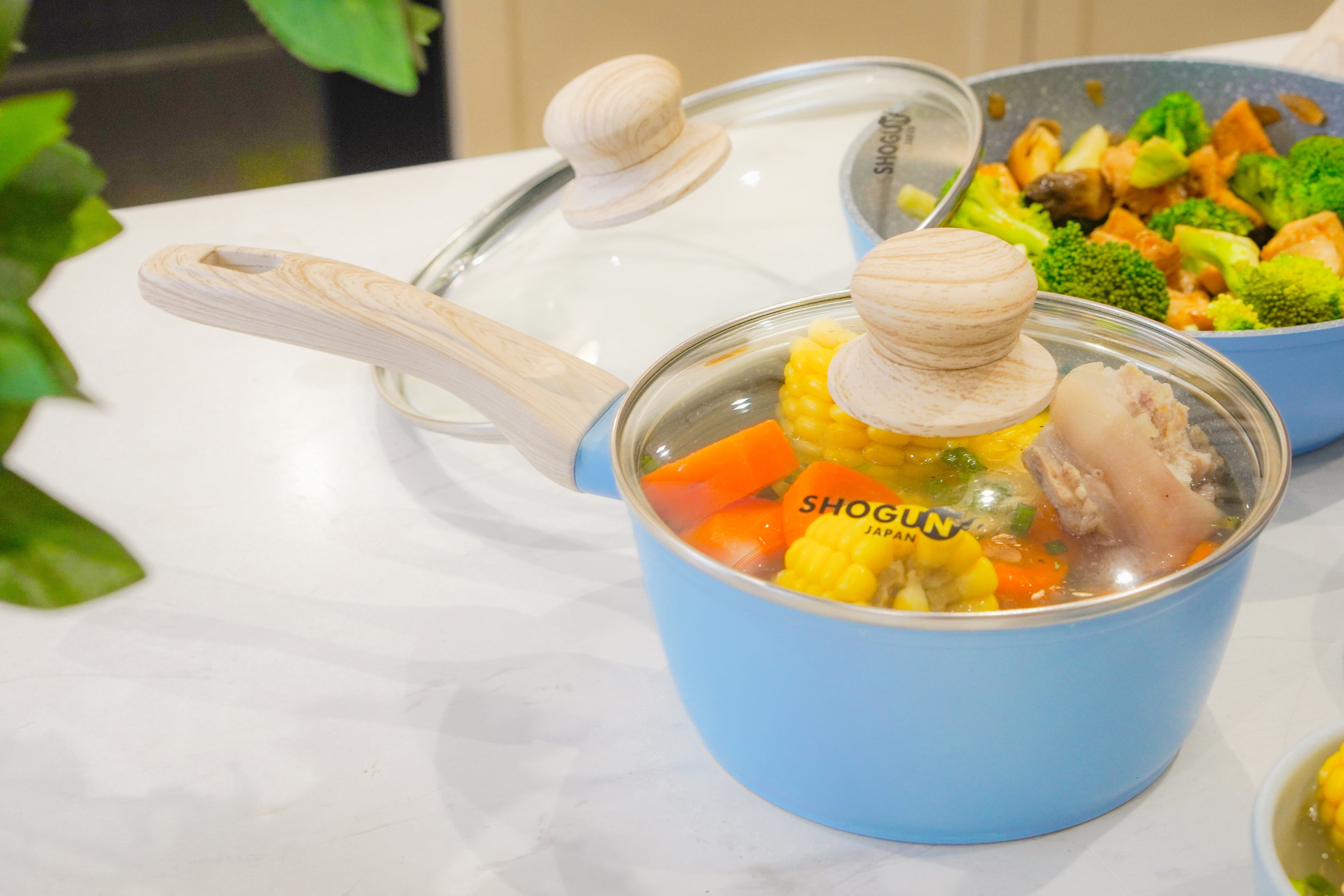 Bộ nồi chảo chống dính Ceramic đáy 6 lớp ăn dặm cho bé La gourmet Baby set màu xanh - sử dụng được tất cả loại bếp - 417886