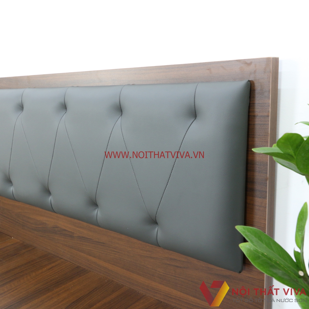 Giường Ngủ Gỗ MDF Phủ Melamine Màu Nâu Có Ngăn Kéo + Đầu Nệm Đen Đẹp