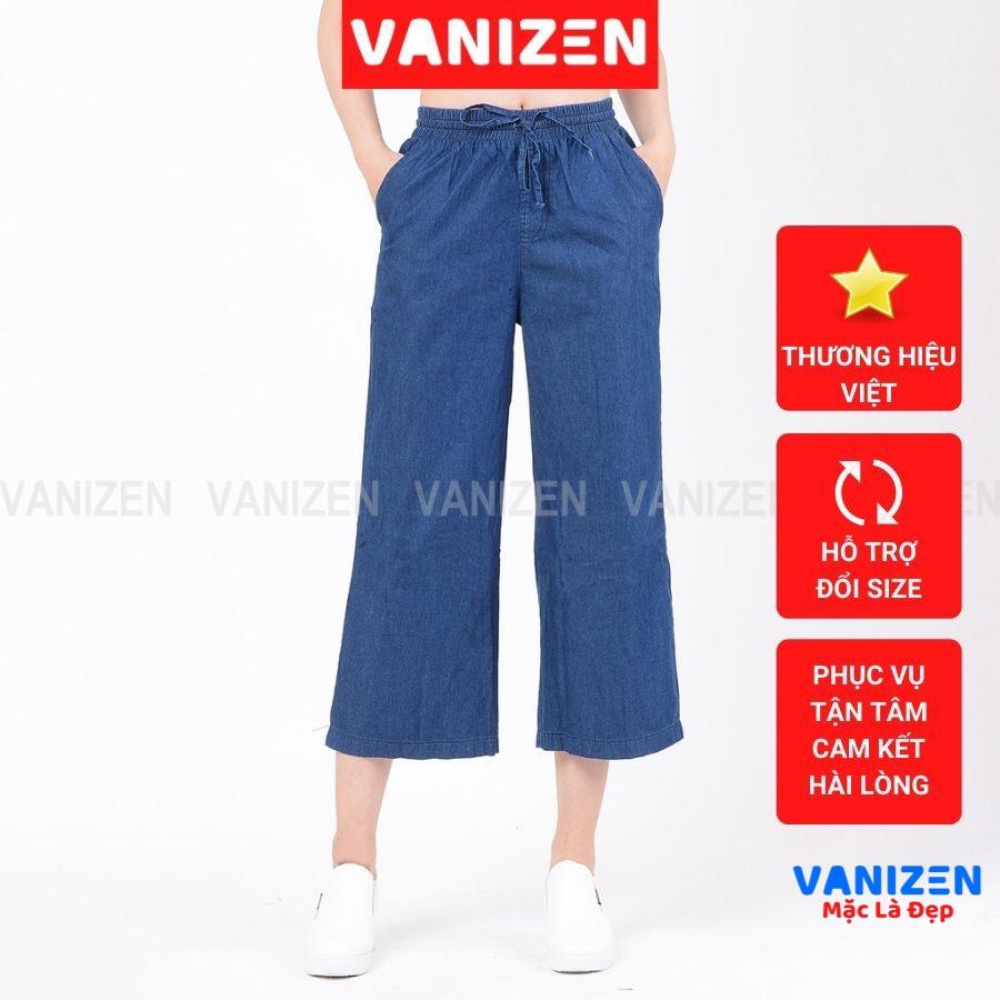 Quần jean giấy nữ ống rộng baggy đẹp lưng cao cạp chun trơn hàng hiệu cao cấp mã 3520 VANIZEN