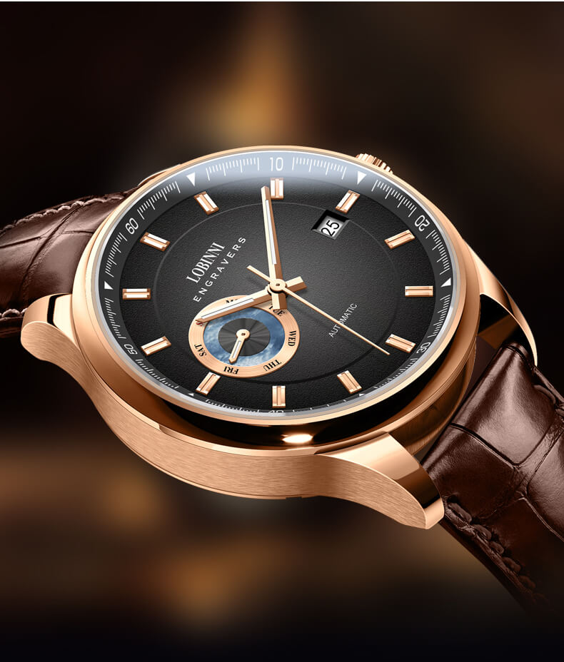 Đồng hồ nam chính hãng Lobinni No.17017-1 Bảo hành 24T, Kính Sapphire chống xước, chống nước 50m, dây da cao cấp