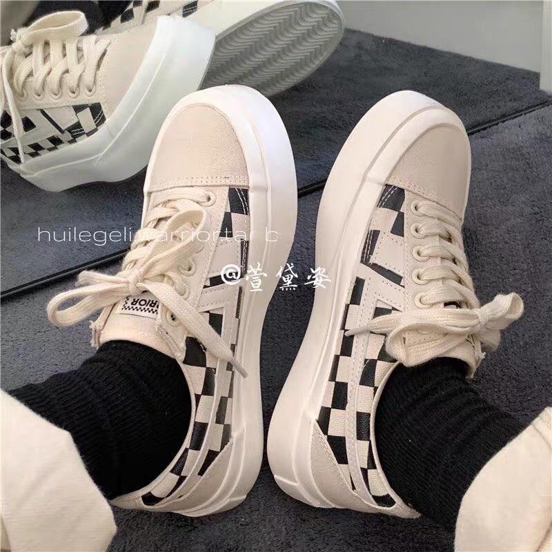 GIÀY THỂ THAO NỮ ĐỘN ĐẾ Caro siêu đẹp chất liệu vải canvas bền bỉ, sneaker nữ mẫu mới năm 2022 hot trend