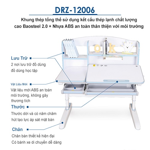 Bàn học thông minh chống gù cao cấp mã DRZ-12006