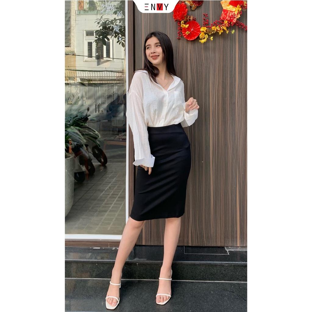 Áo sơ mi công sở nữ ENVY S166 chất vải xốp nhún nhẹ mềm