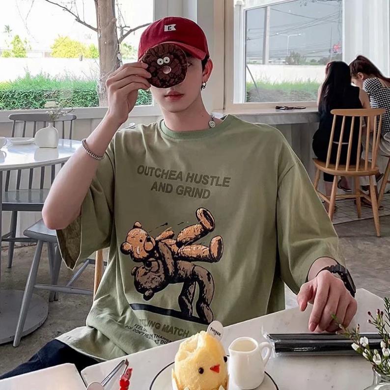 HÀNG SẴN- Áo Thun Nam Ngắn Tay In Hình Gấu Phong Cách Vintage