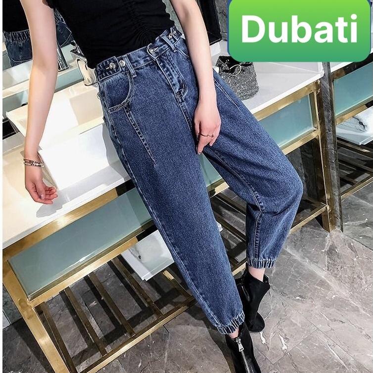 QUẦN BAGGY JEAN NỮ XANH ĐẬM LƯNG THUN ỐNG TÚM NÂNG MÔNG HÀN QUỐC PR-335 SANG CHẢNH -DUBATI FASHION