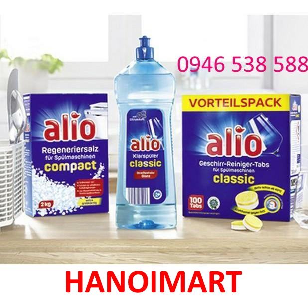 Combo Viên Rửa Bát Alio 100 Viên + Muối  Alio 2kg + Nước Làm Bóng Alio 1000ml Chuyên Dùng Cho Máy Rửa Bát