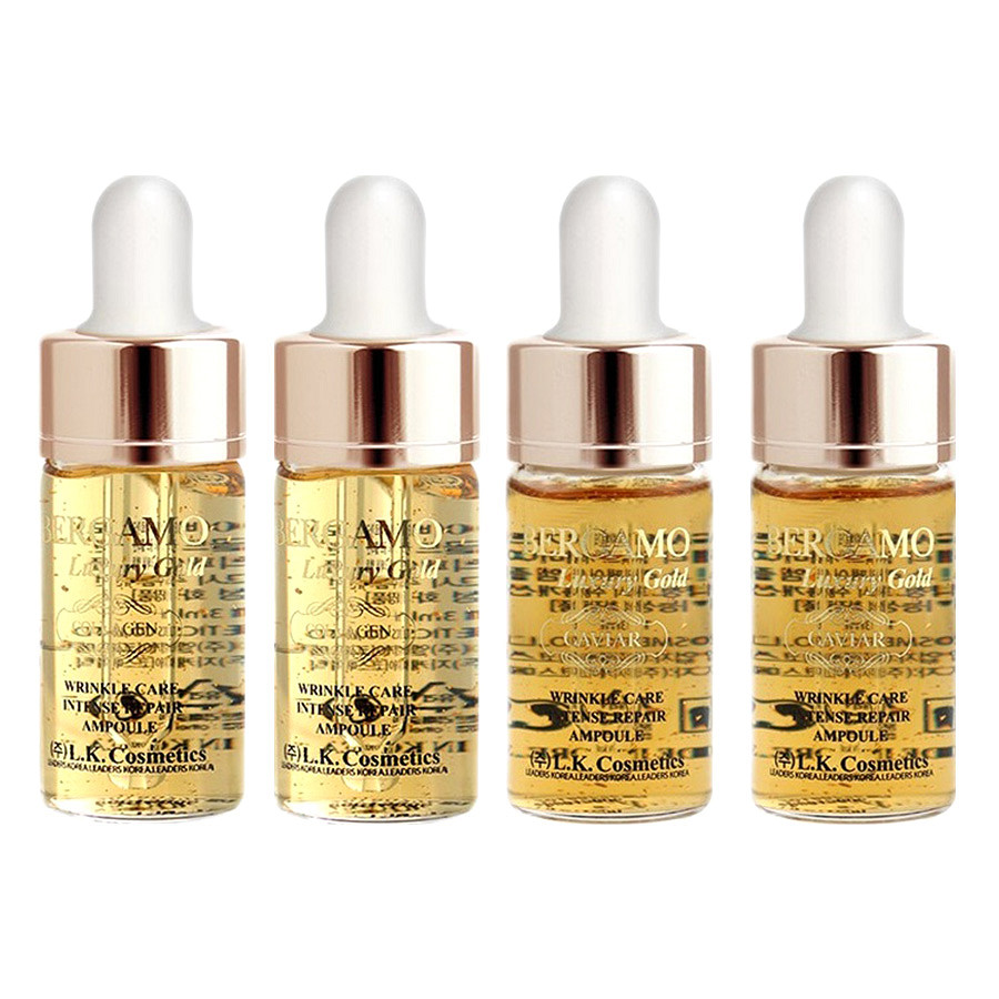 Set 4 chai Siêu tinh chất dưỡng trắng và tái tạo da Bergamo Luxury Gold Caviar Intense Repair Ampoule 13ml x4