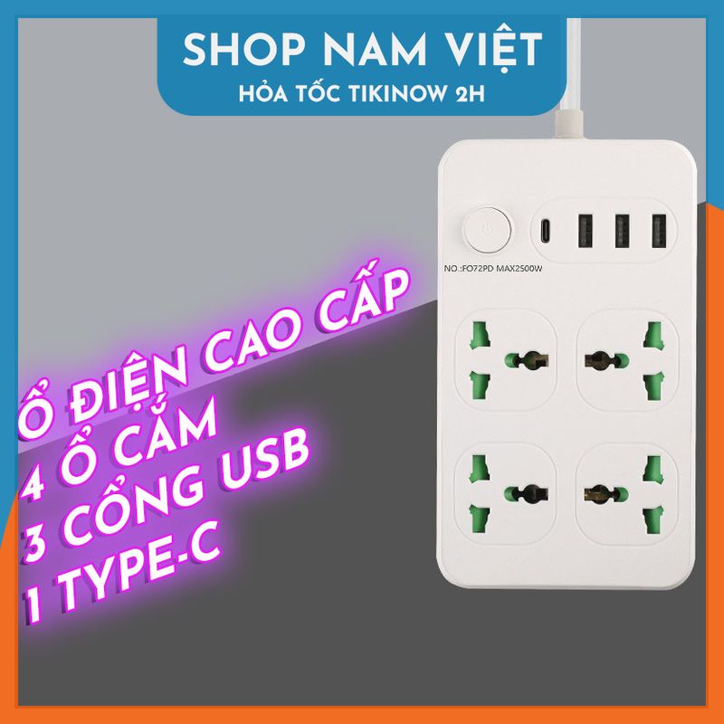 Ổ Cắm Điện Có Cổng Type-C, Công Tắc Riêng, Chịu Tải 3000W