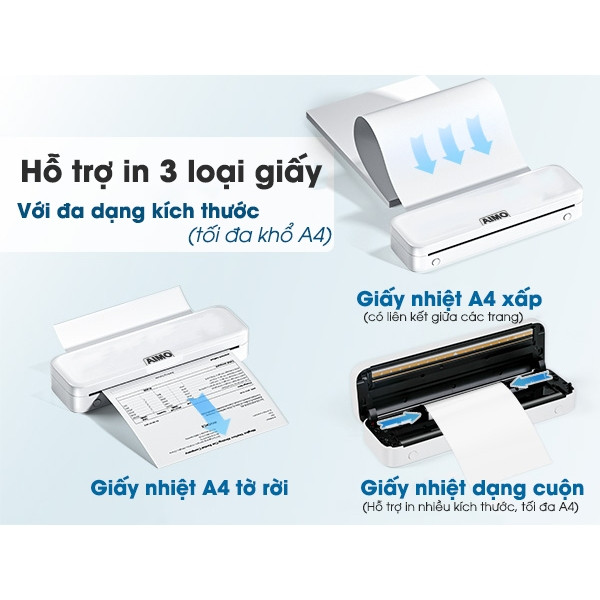 Máy In Tài Liệu Di Động A4 M831 In Trực Tiếp Từ Điện Thoại, Máy Tính Bảng Qua Kết Nối Bluetooth, In Từ PC Qua Kết Nối USB- Hàng chính hãng AIMO