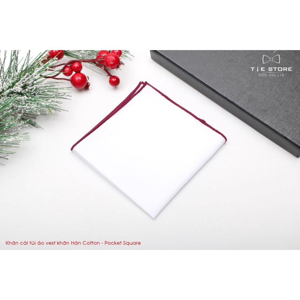 Khăn Cài Túi Áo Vest - Pocket Square, phụ kiện lịch lãm, trơn màu trắng viền