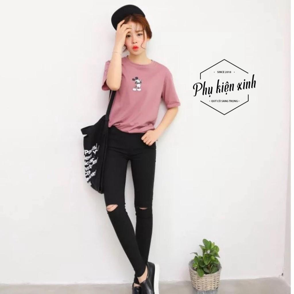 Quần jean rách gối đen Hàn Quốc