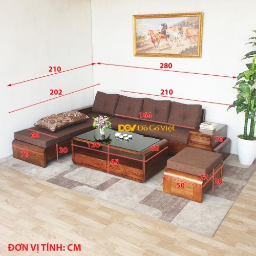 Sofa Góc L Phòng Khách Màu Óc Chó Chân Quấn Gỗ Sồi Nga Đẹp