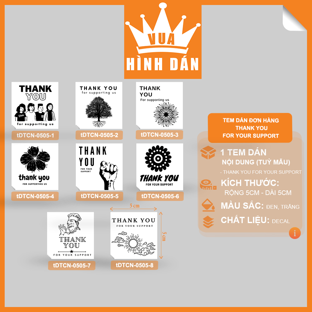 Hình ảnh Set 50/100 Sticker thank you for your support (5x5cm) (1.021) cảm ơn bạn đã ủng hộ - tem dán đơn hàng, kiện hàng dành cho shop