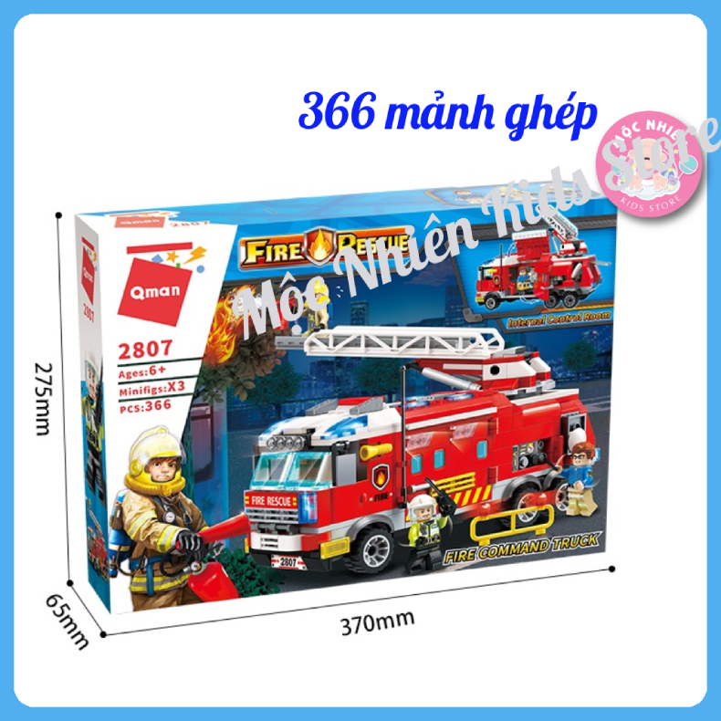 Đồ chơi lắp ráp xếp hình cứu hỏa Qman 2807 – Ô TÔ CỨU HỎA dành cho bé trai trên 6 tuổi