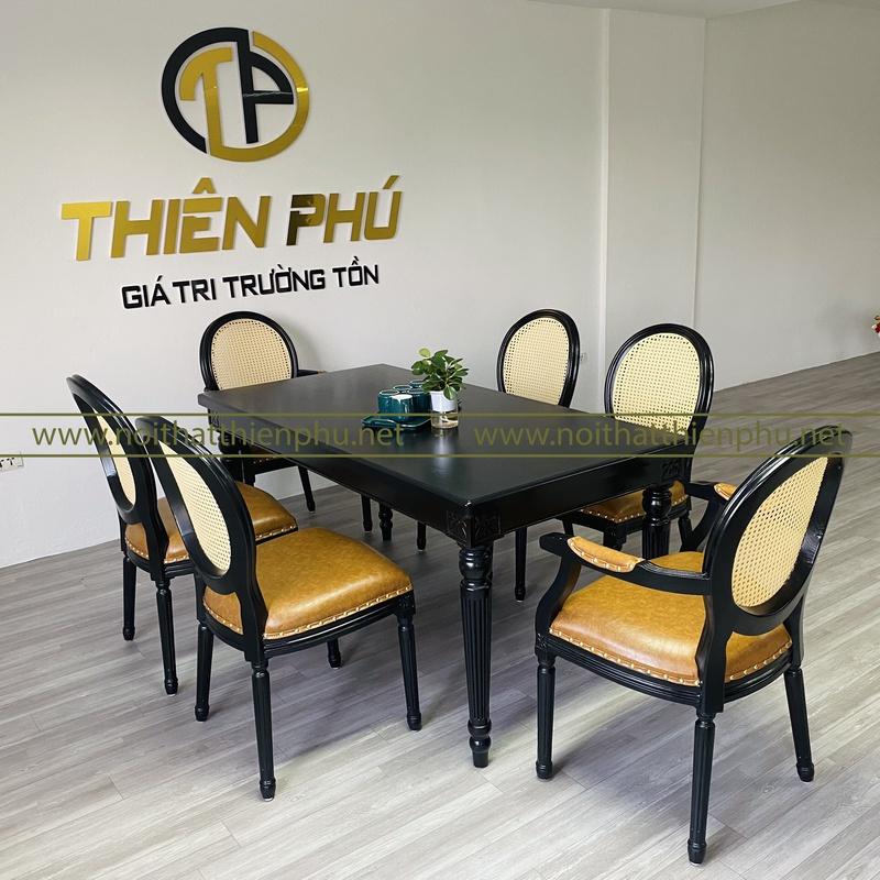 Bàn Ăn Luois 6 Ghế Tựa Mây Phong Cách Indochine