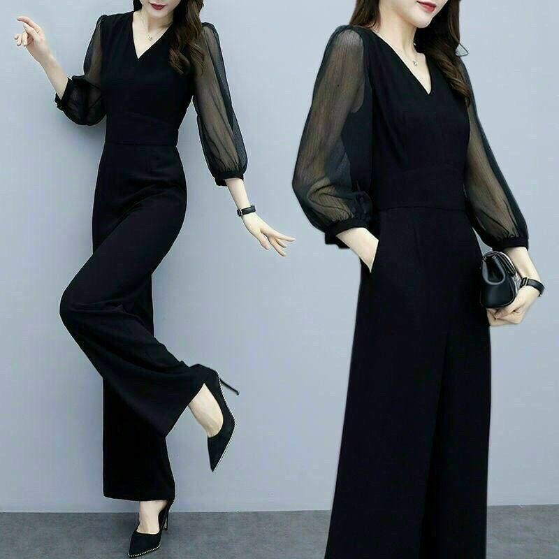 Jumpsuit Đen Phối Tay Dài Sang Trọng, Nổi Bật, Tinh Tế