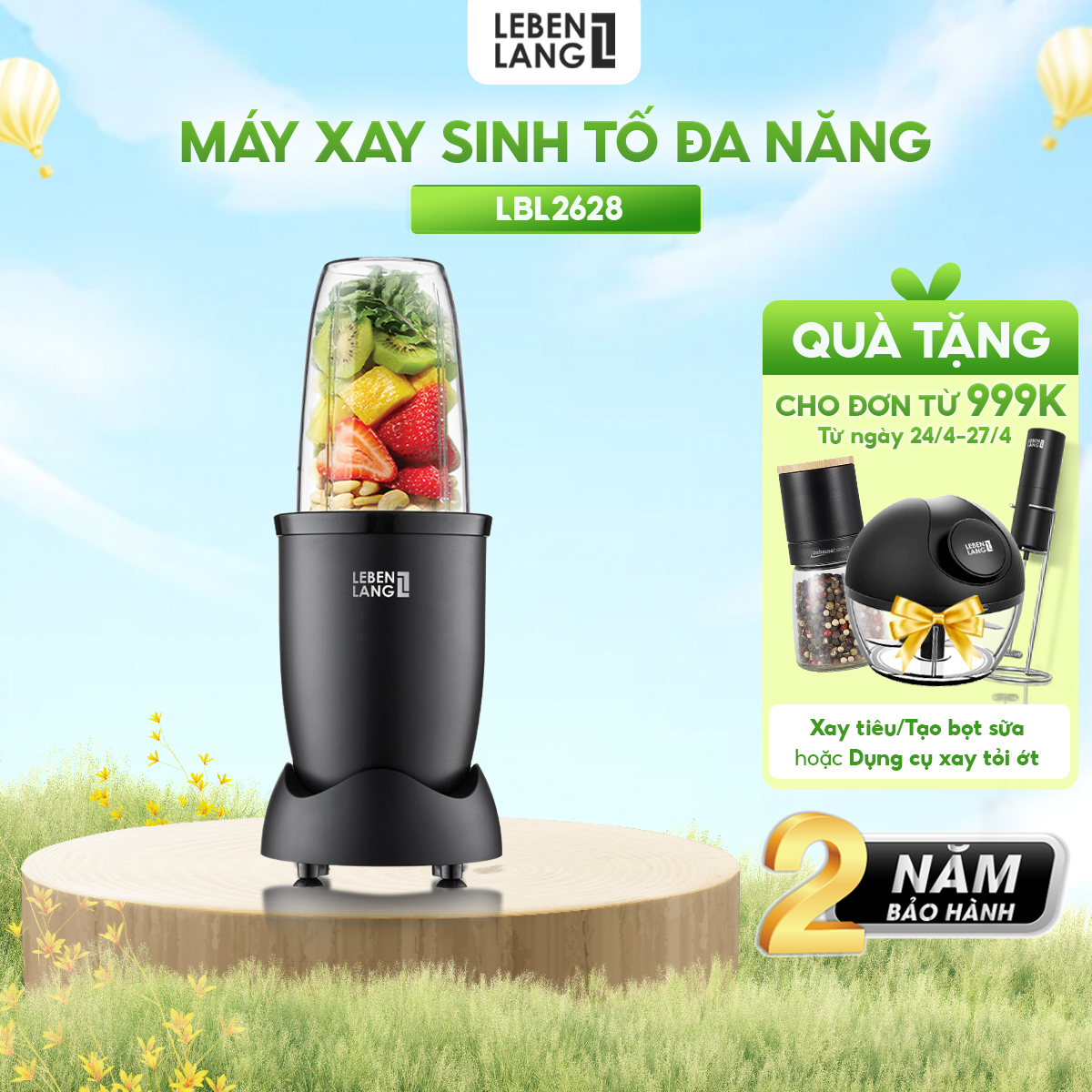 Máy xay sinh tố đa năng Lebenlang LBL2628, dung tích 700ml, công suất 600W, tiện lợi cho gia đình, bảo hành 2 năm - hàng chính hãng 