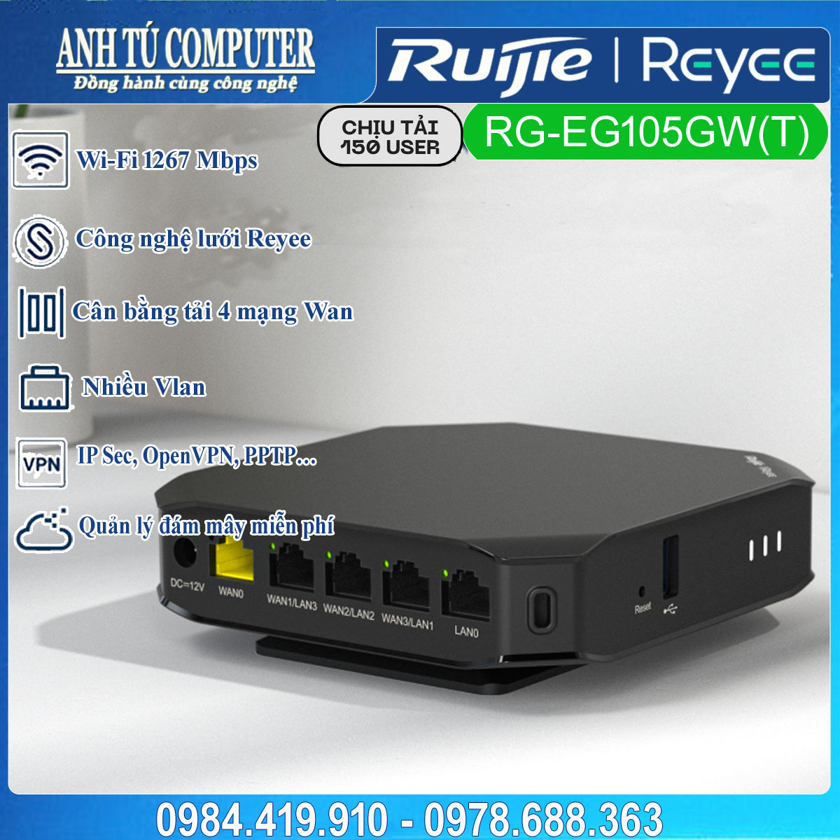 Router WiFi cân bằng tải Ruijie Reyee RG-EG105GW(T) All-in-One hàng chính hãng