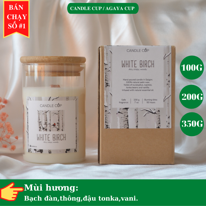 Nến thơm hương gỗ AGAYA Candle Cup hương bạch đàn, thông, đậu tonka và vani - Mùi WHITE BIRCH