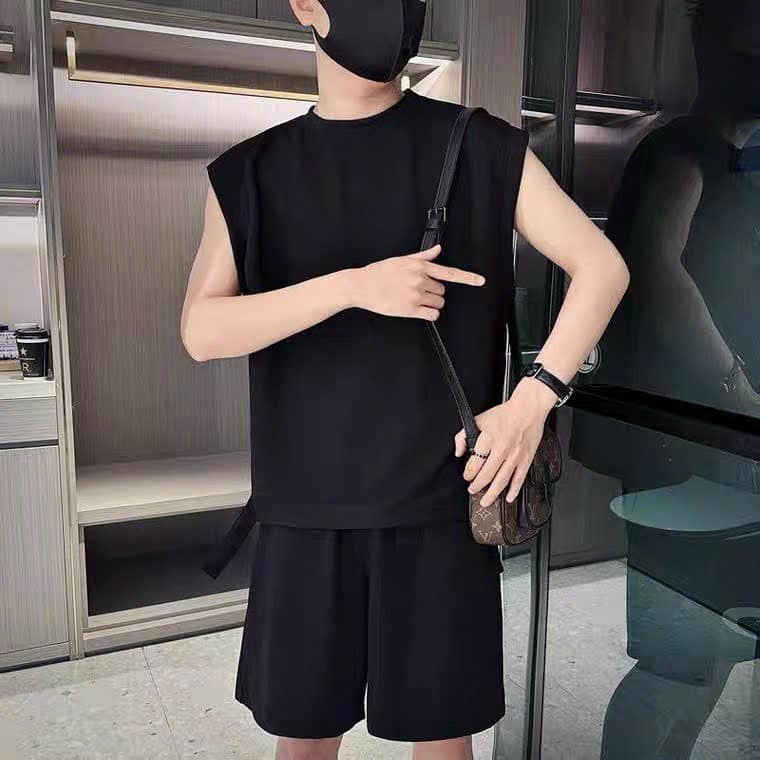 Bộ Thun Nam Nữ TANKTOP Ba Lỗ Unisex Chất Xốp Tổ Ong Phối Dây Cao Cấp