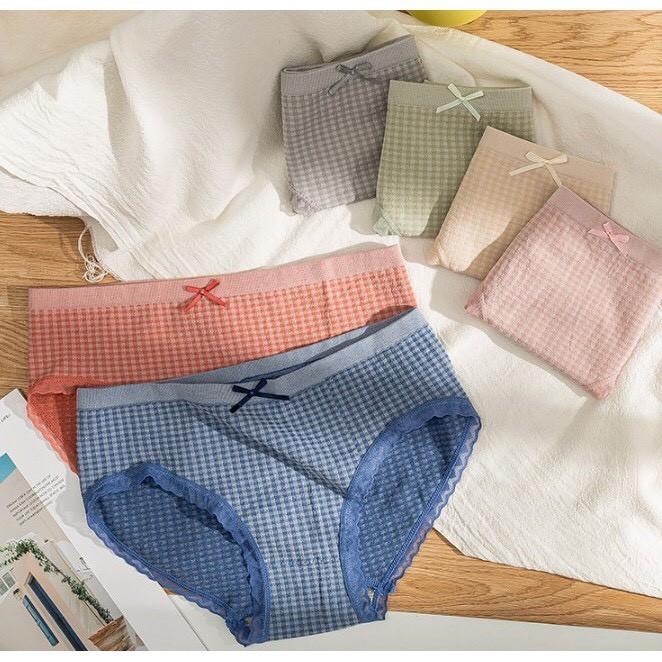Quần lót nữ cotton kháng khuẩn y tế Sọc Kẻ Caro Viền Ren Cao Cấp