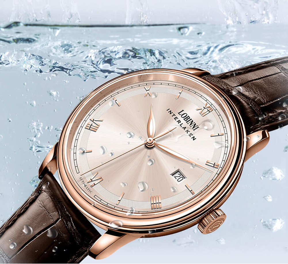 Đồng hồ nam chính hãng Lobinni L14003-1 Kính sapphire chống xước,Chống nước 50m,bảo hành 24 tháng,Máy cơ(Automatic,dây da nâu xịn,máy lộ cơ vỏ vàng