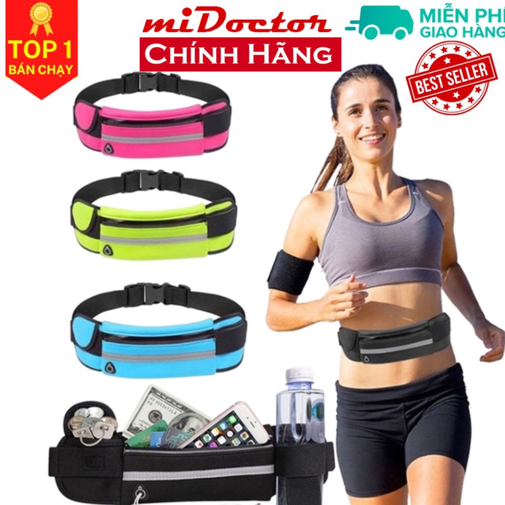 Túi đeo hông bụng chạy bộ tập gym và thể thao - nhiều ngăn - có nơi để chai nước tiện dụng - chính hãng miDoctor