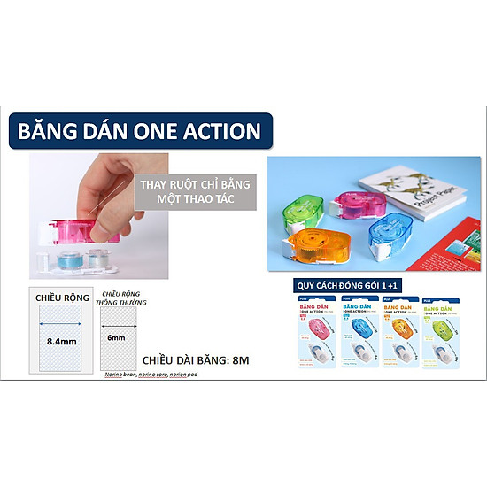 [SP MỚI] Băng keo 2 mặt One Action PLUS có kèm ruột thay thế