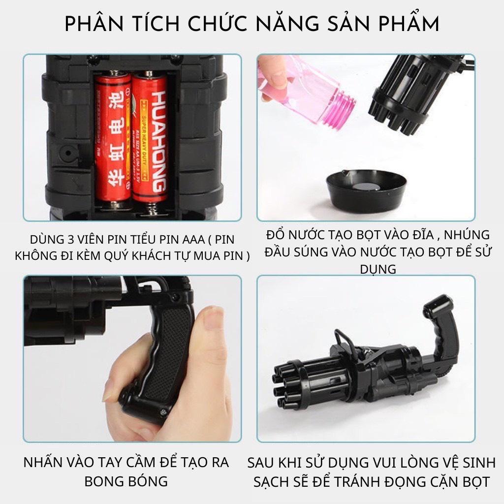 Súng bắn bong bóng, 8 nòng thổi cùng 1 lúc siêu nhiều bóng, máy sử dụng pin, TẶNG 1 LỌ NƯỚC TẠO BỌT