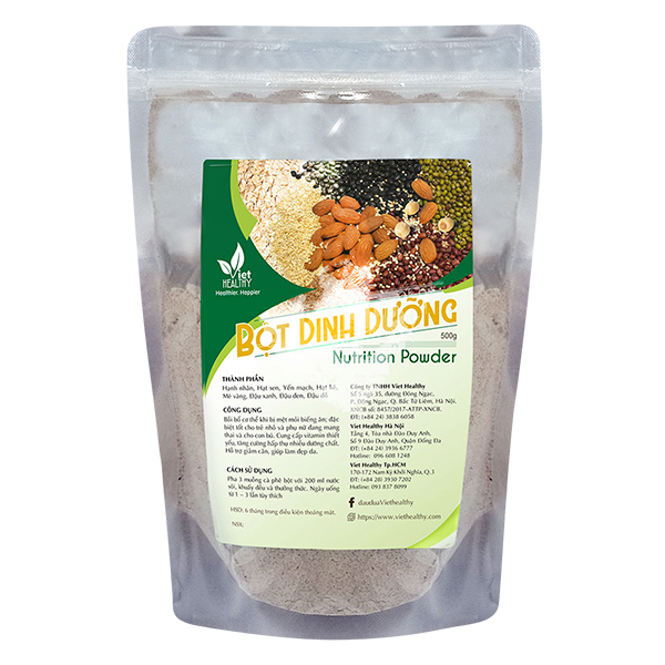 Bột Dinh Dưỡng Viet Healthy 500gr - Bột Ngũ Cốc VietHealthy- Thành Phần: Hạnh nhân, Hạt sen, Yến mạch, Hạt kê, Mè vàng, Đậu xanh, Đậu đen, Đậu đỏ.