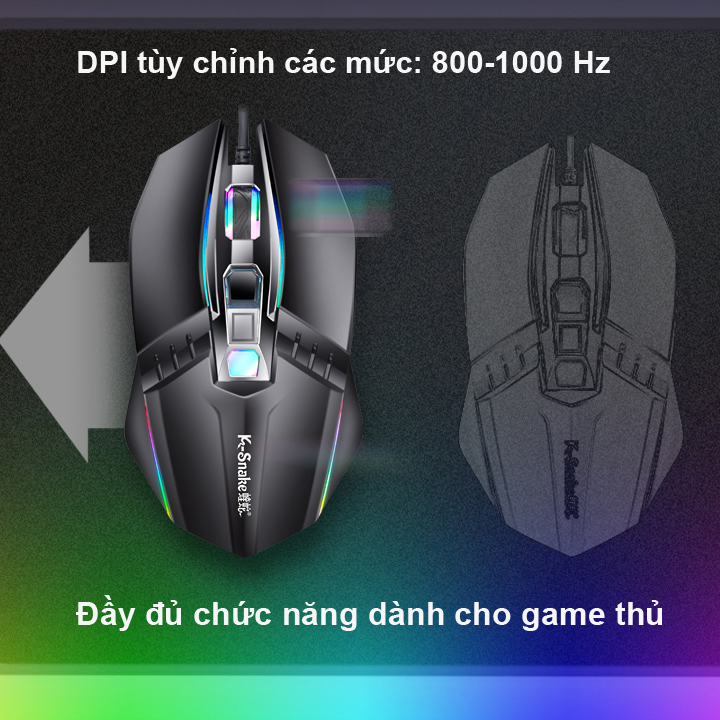 Chuột Game K-SNAKE M5 Đèn led RGB màu tự thay đổi.