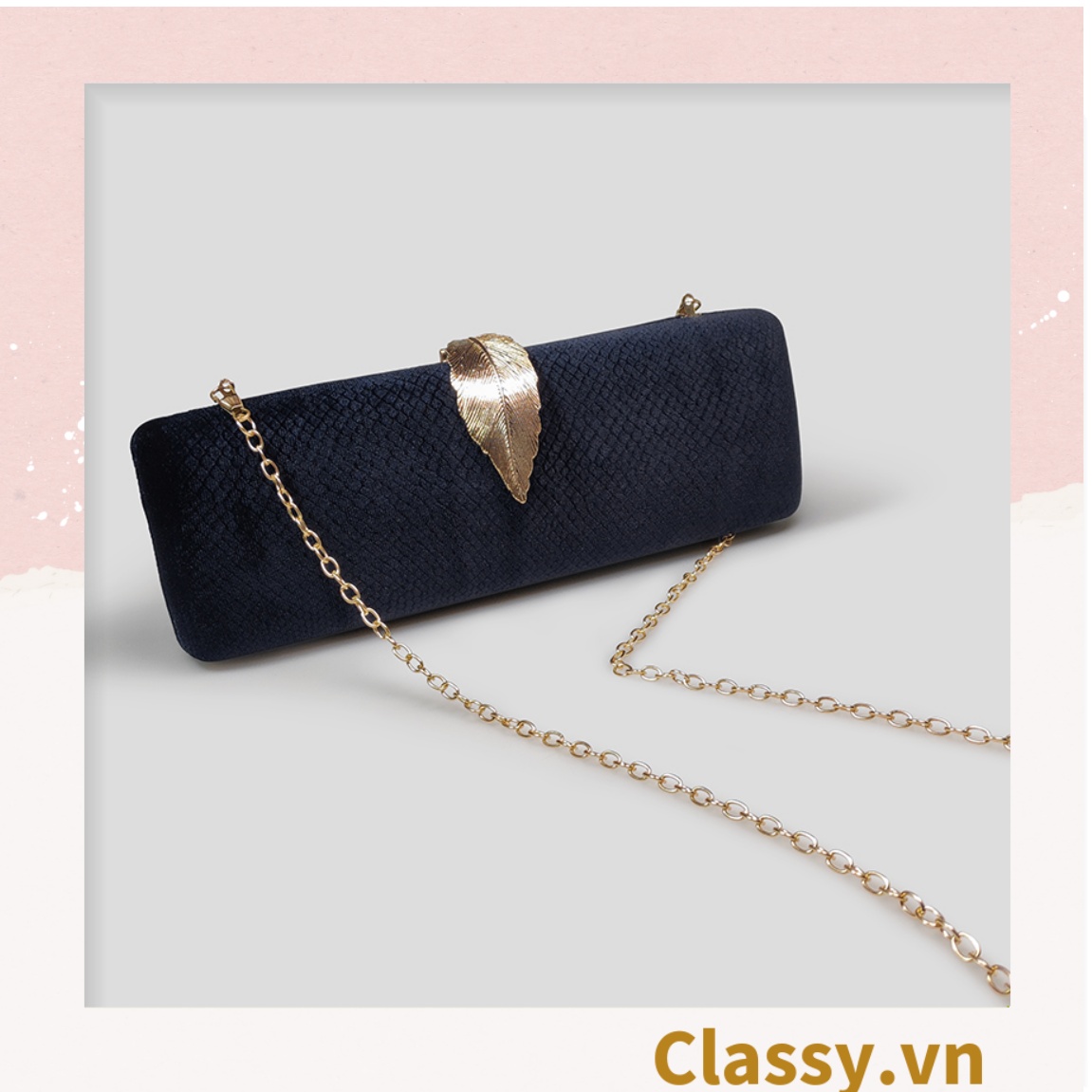 Cốp da rắn - Clutch da rắn khóa hình chiếc lá đi tiệc siêu sang Dài 25 X rộng 8 CM, đựng vừa điện thoại, son môi