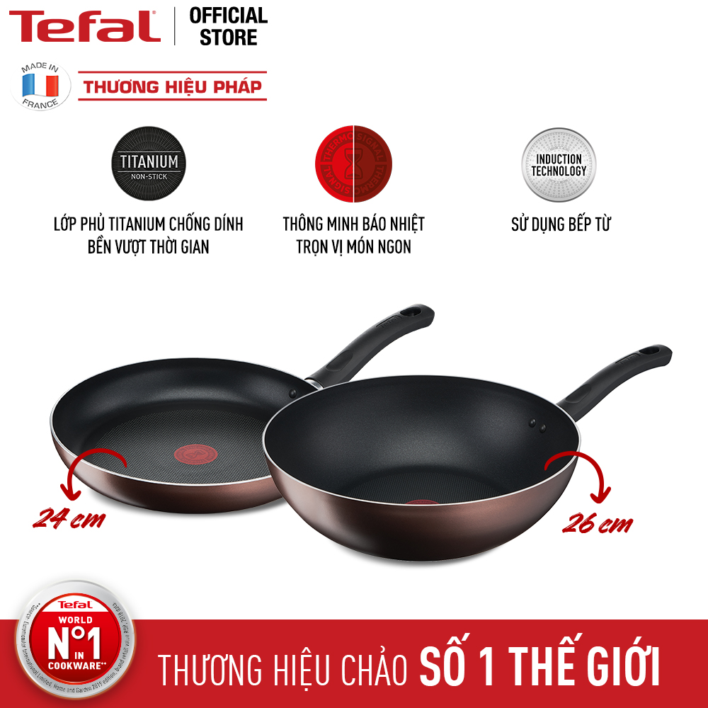 Bộ 2 chảo chống dính đáy từ Tefal Day by Day dùng cho mọi loại bếp (24cm, 26cm) - Hàng chính hãng