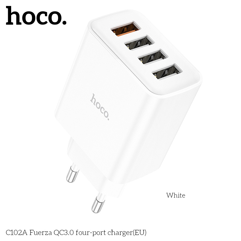 Củ sạc nhanh 4 cổng USB, cốc sạc điện thoại sạc nhanh QC3.0 28.5W C102A - Hàng chính hãng