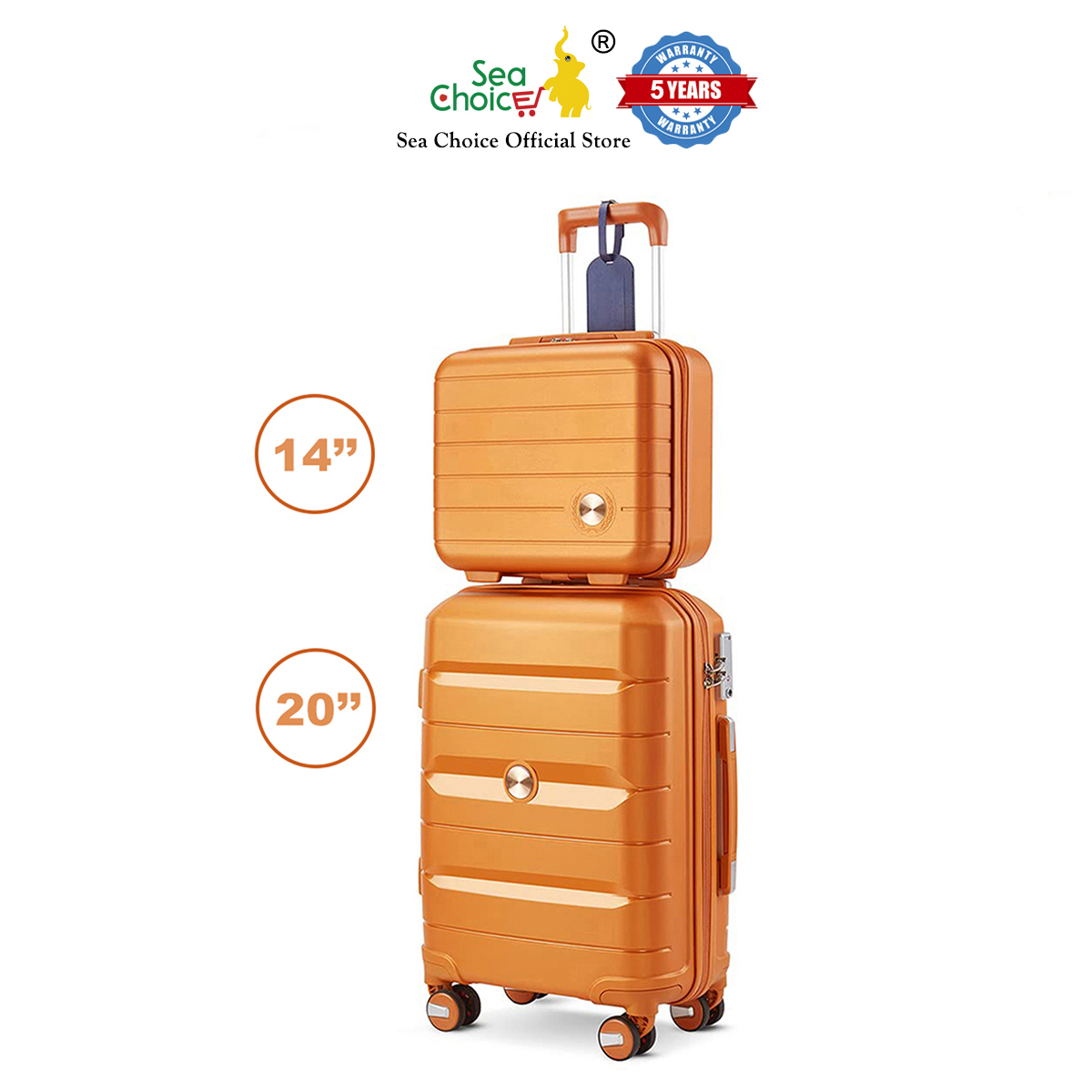 Vali du lịch Sea Choice chất liệu nhựa PP khóa TSA Dây kéo YKK Chống rơi bền đẹp nhiều Size 14202428 – Bảo hành 5 năm – Màu cam