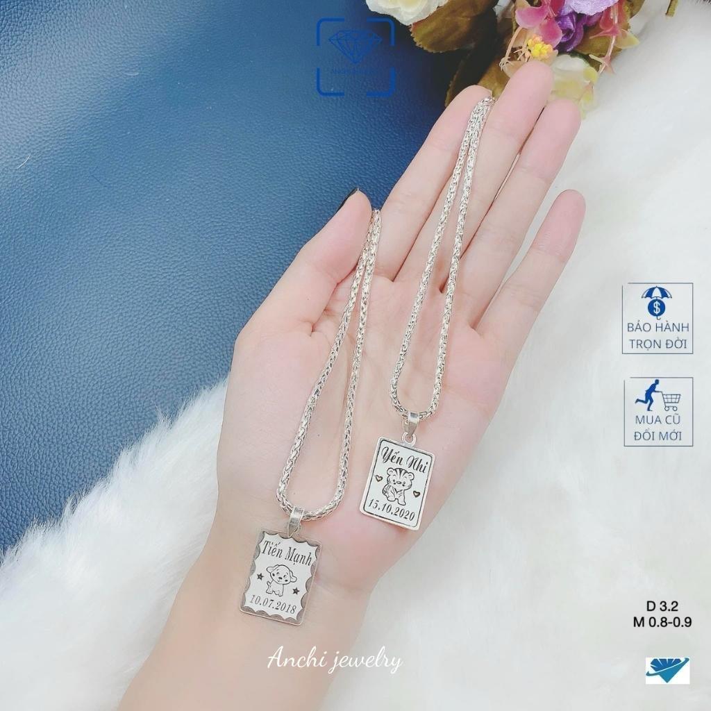 Dây chuyền( vòng cổ) bạc ta khắc tên cho bé trai miễn phí, Anchi jewelry