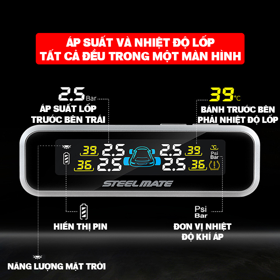 Cảm biến áp suất lốp STEELMATE van ngoài chống nước - CHÍNH HÃNG
