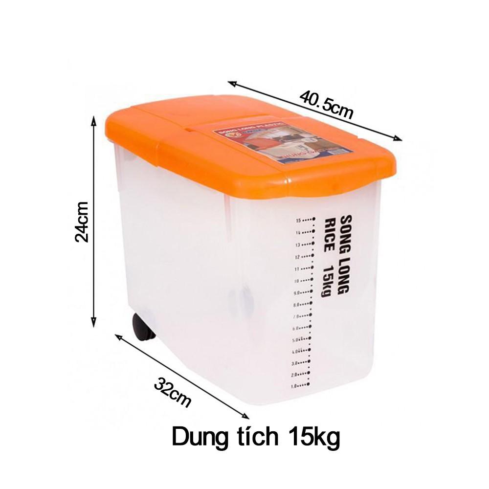 Thùng đựng gạo có nắp Song Long Plastic 10kg, 15kg nhựa cao cấp có bánh xe