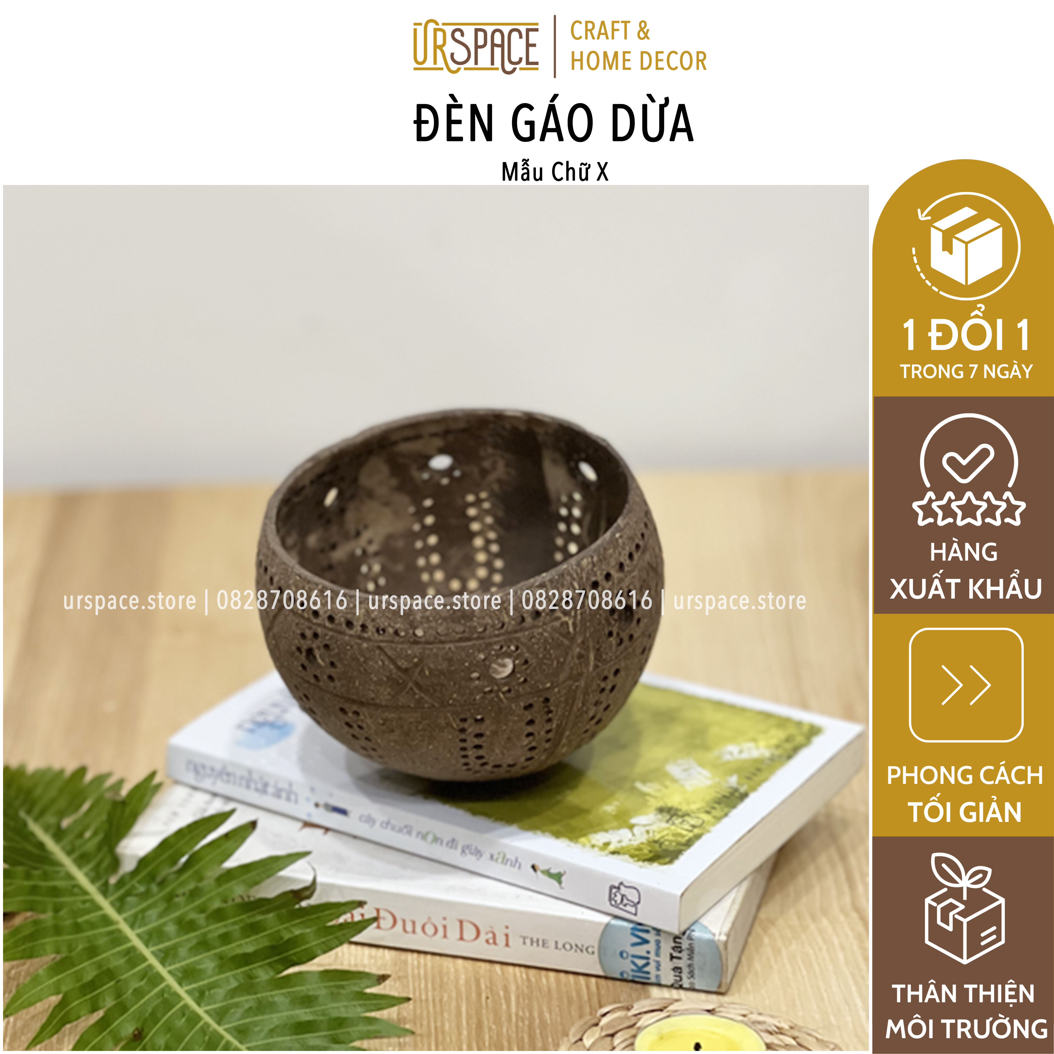 Đèn gáo dừa đèn Trung thu, đèn Hallowen, đèn trang trí spa kèm nến/ Coconut shell candle holder for home decor