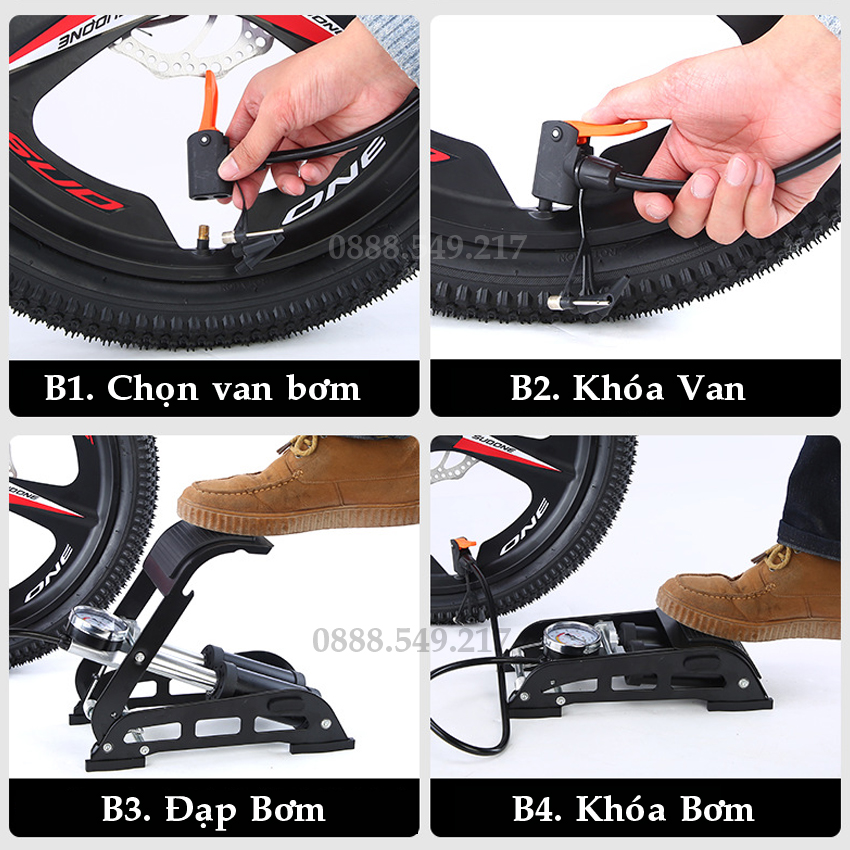 Bơm Hơi Đạp Chân Loại 2 Pitton Đồng Hồ Chính Xác Sử dụng cho nhiều loại xe ô tô, xe máy, xe đạp, bể bơi, bóng đá, đồ chơi