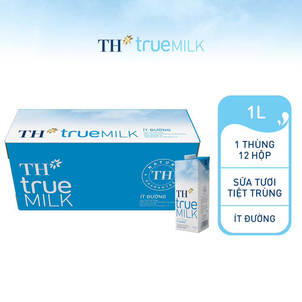 Thùng 12 hộp sữa tươi tiệt trùng ít đường TH True Milk 1L