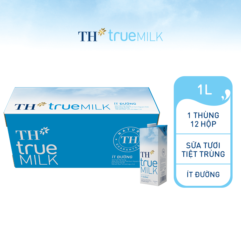 Thùng 12 hộp sữa tươi tiệt trùng ít đường TH True Milk 1L (1L x 12)